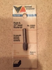 NEW Flush & 22 Degree Bevel Carbide Router Bit Vermont American No 22550