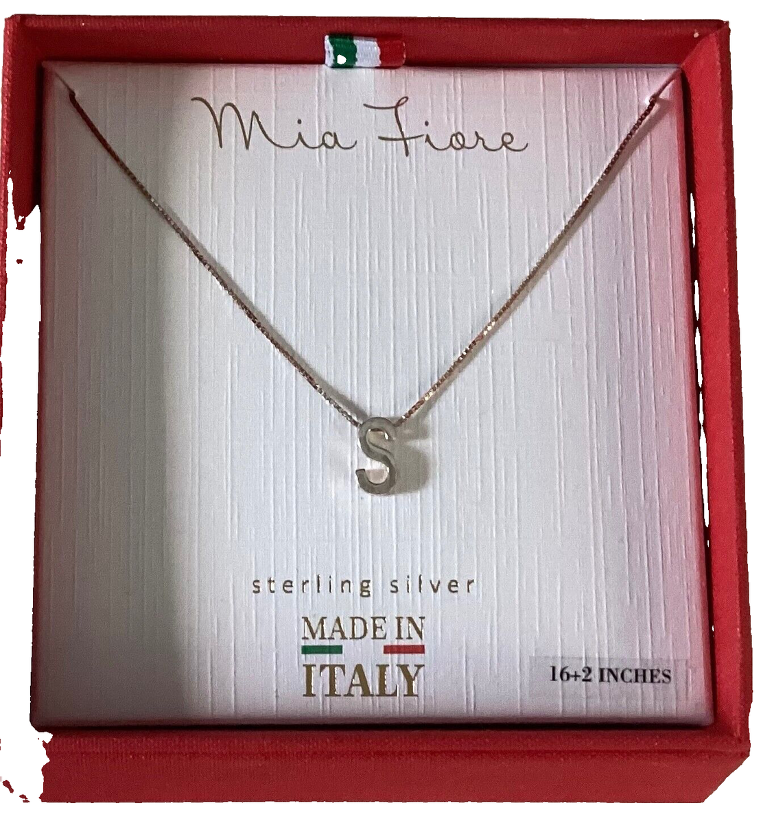 Mia Fiore Italy Sterling Silver Initial “S” Necklace 16”+ 2”—#16