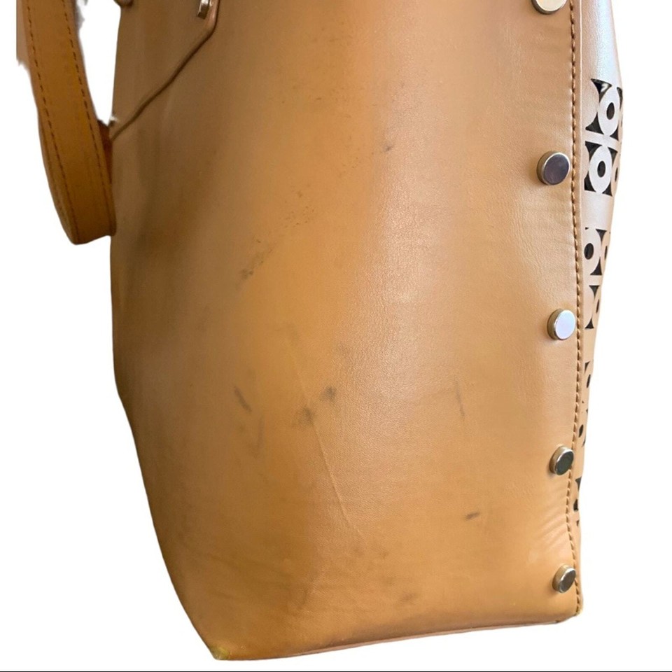 Nine West Camel Tan Cutout Large Cutout Shoulder Tote Vegan Oversize