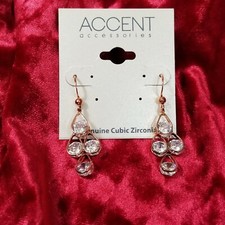 Accent Pierced Earrings Drop Dangle Rose Gold Tone Genuine Cubic Zirconia NWT