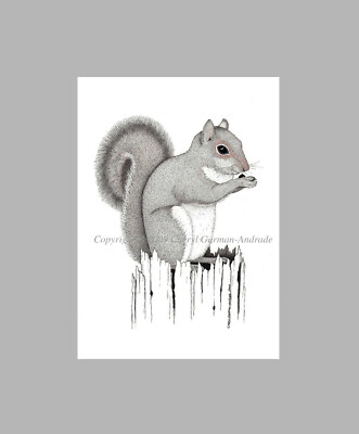 ACEO Limited Edition Print Gray Squirrel Ink Pointillism by Cheryl Andrade