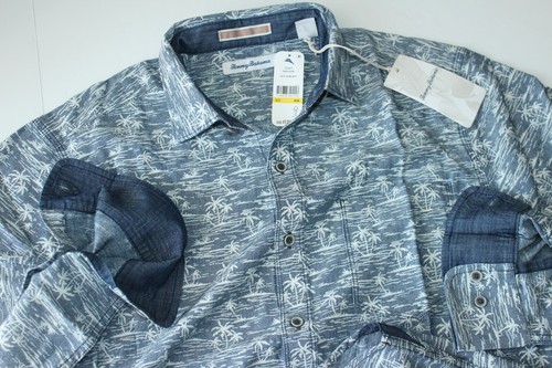 Camicia Tommy Bahama Ponda Palms Island blu navy ST324670 nuova LS Medium M - Foto 3 di 4