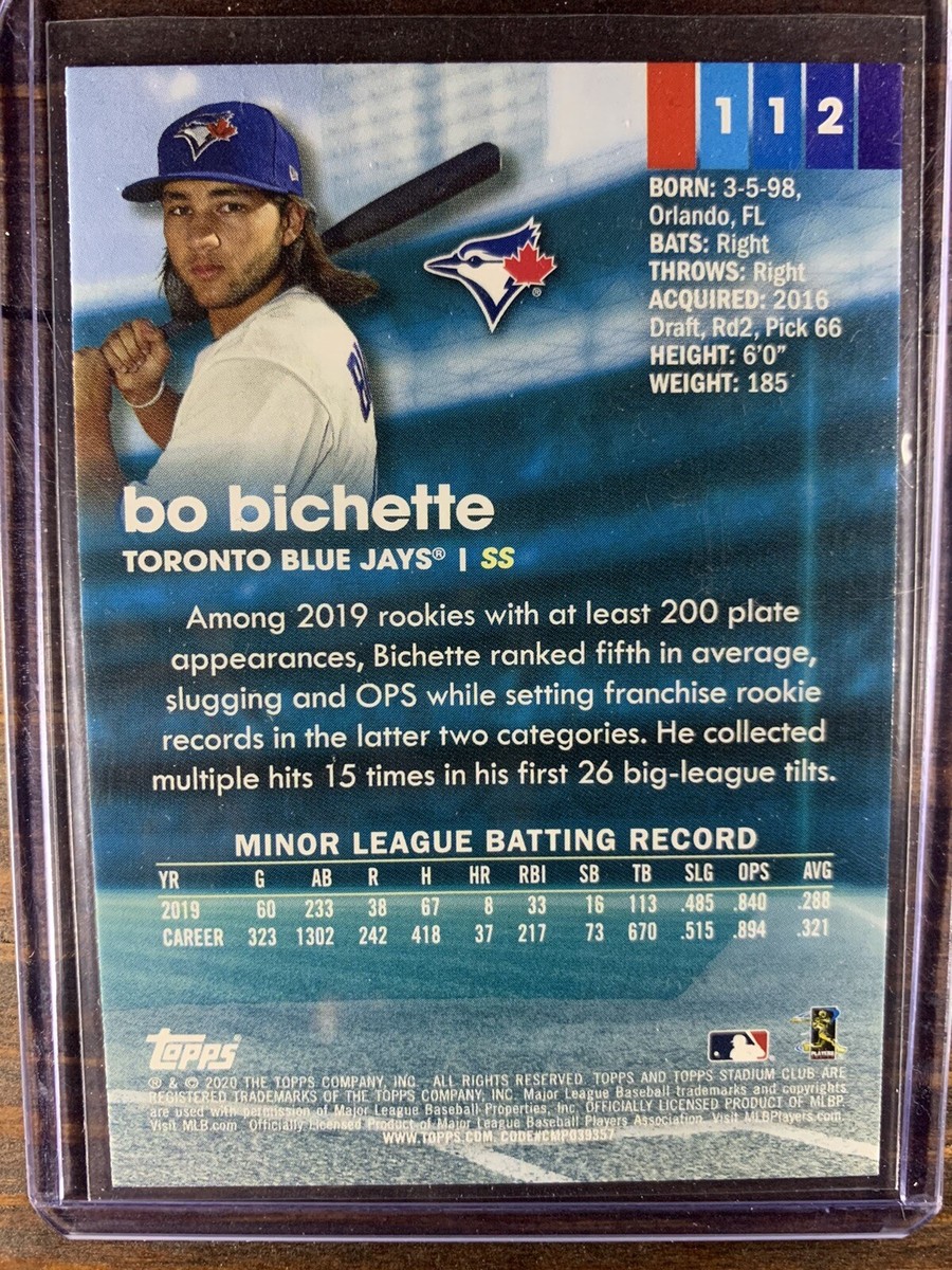 BO BICHETTE 2020 TOPPS STADIUM CLUB RC ROOKIE CARD #112 TORONTO