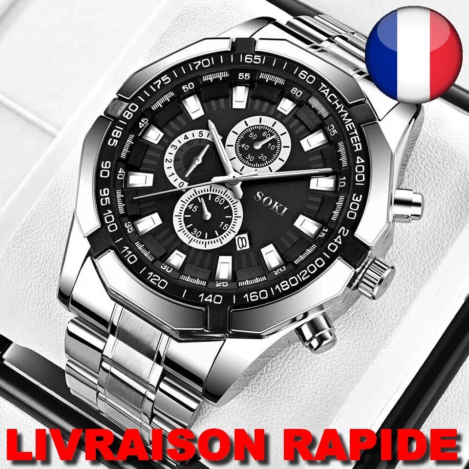 Montre Homme SOKI à Mouvement Quartz + 3 Bracelets En Cuir Marron - Ensemble Neuf Avec étiquettes