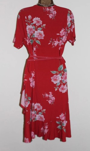 Lipsy Red Floral Wrap Dress Size 16 Stretchy Soft Jersey Day Tea Party Summer - Picture 7 of 11