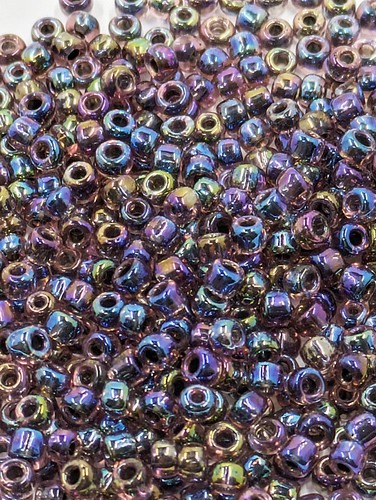 Vintage Glass THOH Japan Seed Beads Transparent Deep Iris AB 8/0 17gm C33-49
