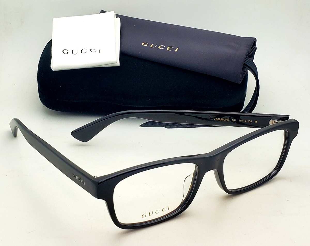 New GUCCI Rectangular Reading Glasses GG0006OAN 001 55-17 Black