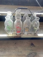 Antique Glass Milk Bottles With Carrier.
