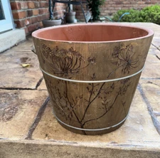 RARE Richmond Cedar Works Stave  Wood Bucket / Pail  with Engraved Flowers