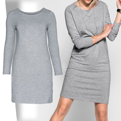 basic zeitlos Jerseykleid Shirtkleid Gr.44/46 GRAU stretch Kleid Tunika Dress