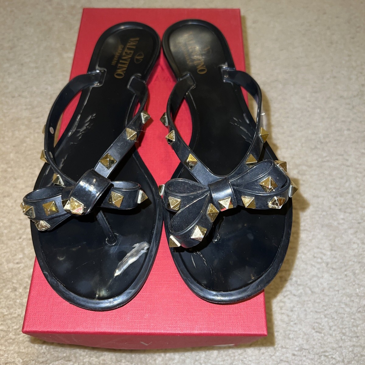 Valentino Garavani Womens Black Rockstud Jelly PVC Thong Valentino Garavani Womens Black Rockstud Jelly PVC Thong