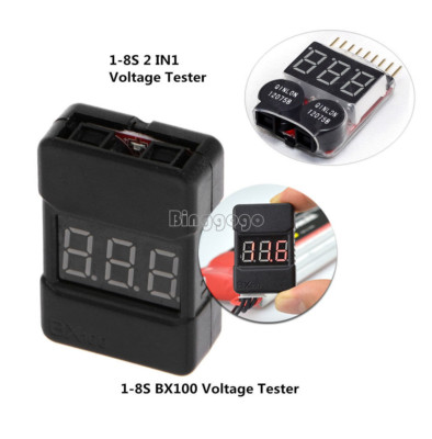 BX100 1-8S  2 In1 Lipo Li-ion Battery Low Voltage Tester Buzzer Alarm Dual Speak