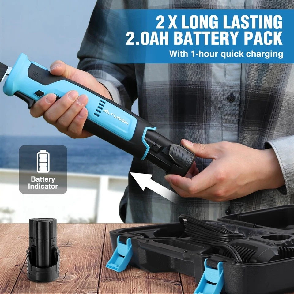 Cuchillo de filete eléctrico inalámbrico 2 piezas baterías 8" 10" hoja de acero inoxidable con estuche Foto 4 de 4