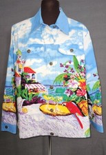 Tudor Court By Haband Denim Jacket Tropical Paradise Beads Sequins L Nwot