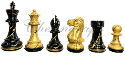 4.1'' Textured Painted Wooden Staunton Chess Pieces Set Golden & Black Weighted