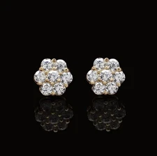 14K Gold Round Flower Cluster Stud Earrings 6mm with 0.80CTW Gem Accents