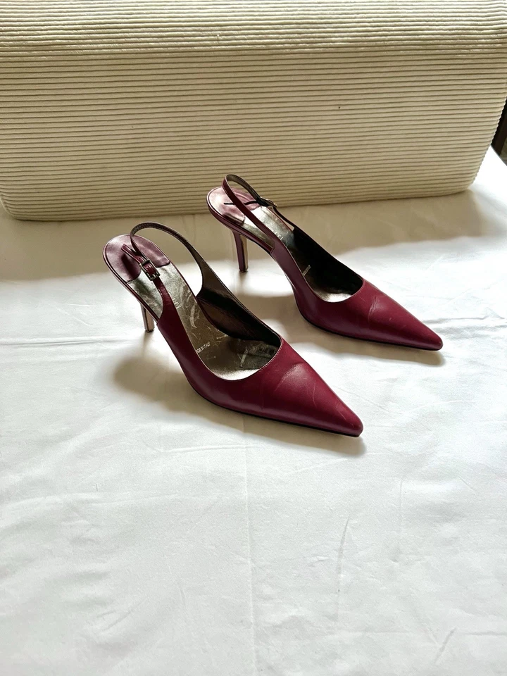 Amalfi by Rangoni Burgundy Slingback Leather Kitten Heels - Image 2 of 4