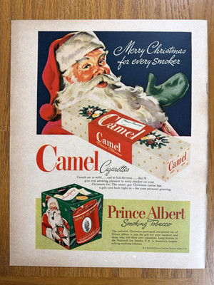Camel Cigarettes 1948 Vintage Christmas Print Ad Santa Prince Albert Tobacco