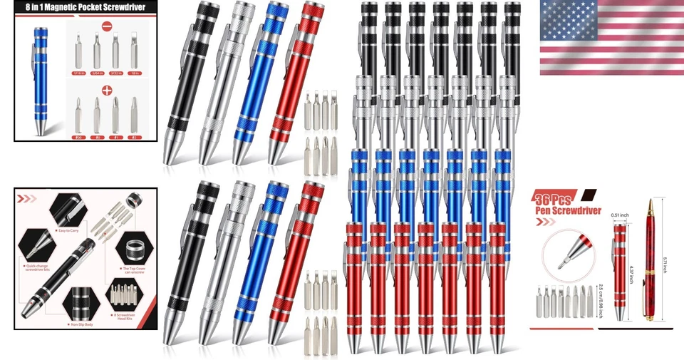 Multitool 8-in-1 Magnetic Pocket Screwdriver - Precision Red, Blue, Black - Image 2 of 4