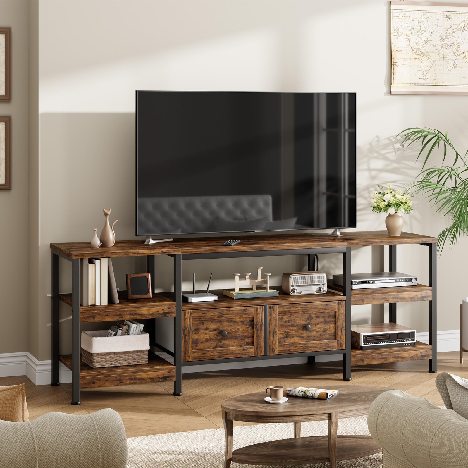 With 2 Drawers, 63" Entertainment Center For Tvs Up To 75 In