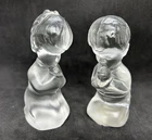 Fenton Art Glass Clear Frosted Satin Boy & Girl Praying  - 1977