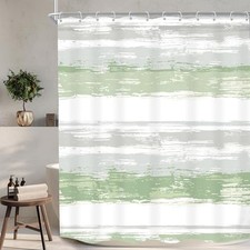 Abstract Sage Green Shower Curtain 60Wx72H Modern Grey Striped Bathroom Decor