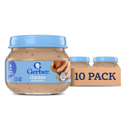 Stage 2, Chicken and Gravy Jar, Baby Food, Mealtime Poultry Puree, 10-Pack