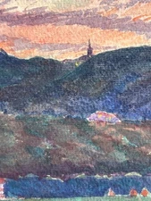 Antique Drawing Jean Terles Village View In Summer Lassy Brittany Art Deco No. 3