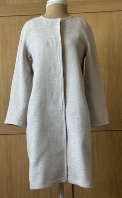 S Max Mara Grey Summer Coat Cotton Collarless Women UK6 Midi Lightweight