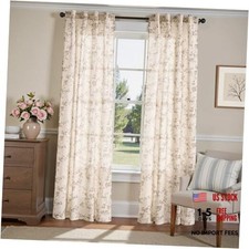 Linen Floral Curtains 84 Inch Farmhouse 38"W x 84"L Pack of 2 Taupe on Linen