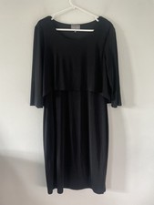 Phase Eight Dress Black Jersey Size 16 3/4 Sleeve Knee Length Draped Sheath Work