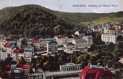 Karlsbad Karlovy Vary 1926 Schlossberg Zámecký vrch Westend Mühlbrunnenkolonnade