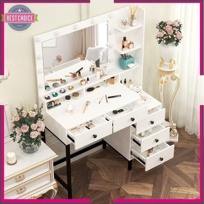 Vanity Set 11 LED Lights with 3 Colors Mirror Dressing Table Makeup Desk Drawer