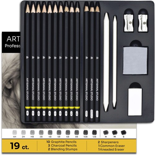 ARTISANAL STUDIO Drawing Pencils, (12B to 4H) 10 Graphite, 3 Charcoal