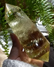 1pc Natural Citrine Quartz Double Point Scepter Crystal Energy Reiki Decor