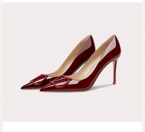 High Heels Temperament Pointed Leather Lacquered V Loop Fine Heels