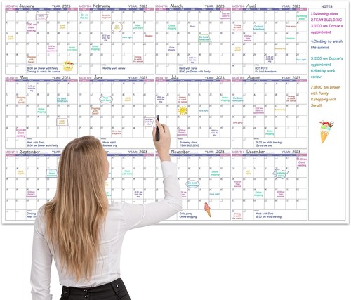 Large Dry Erase Wall Calendar â€“ Undated Yearly, 37"x58", Reusable 12-Month ...