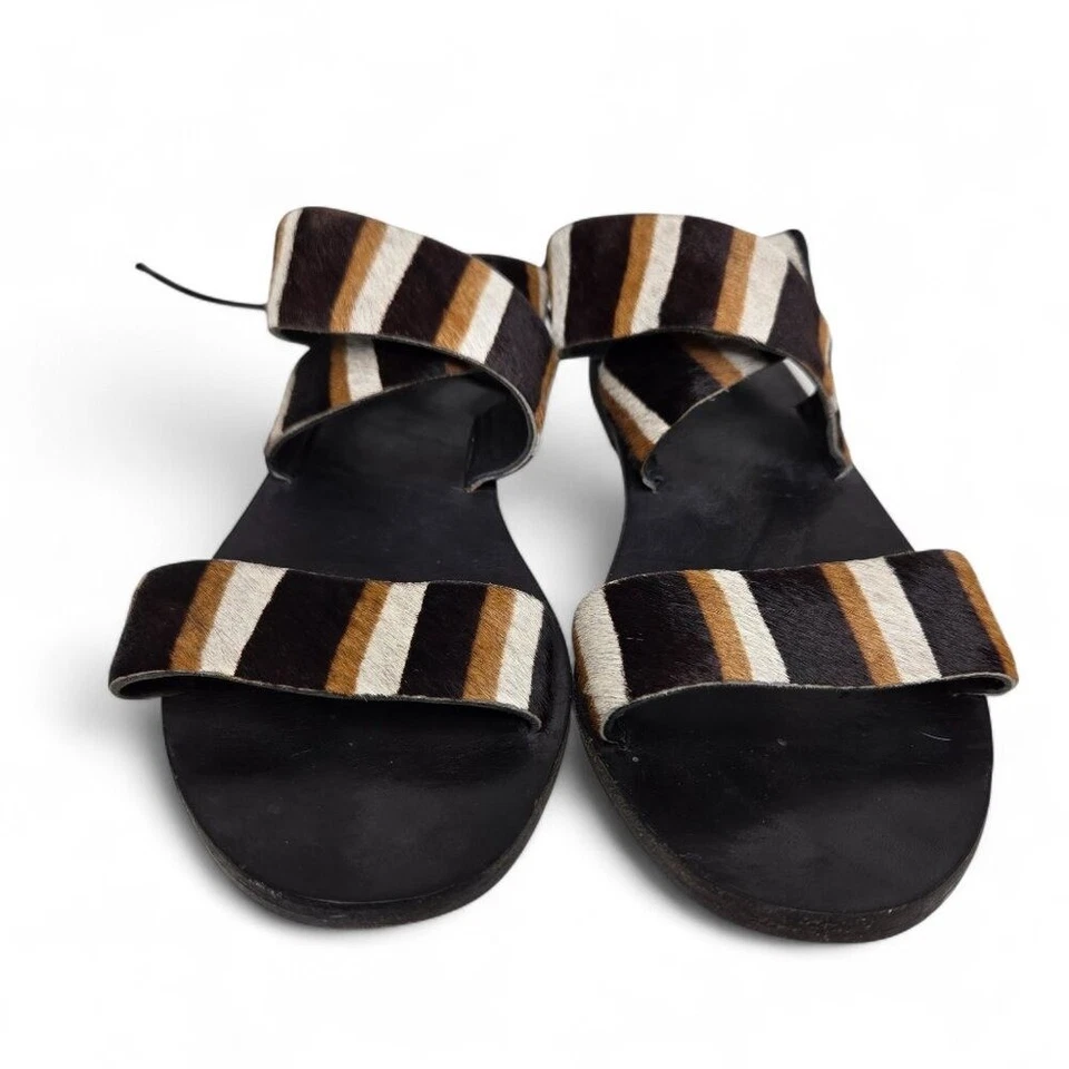 Huma Blanco Lita Tobillo Envoltura Cuero Tirantes Mujer Pelo de Vaca Rayas Nativo 8 Foto 3 de 4