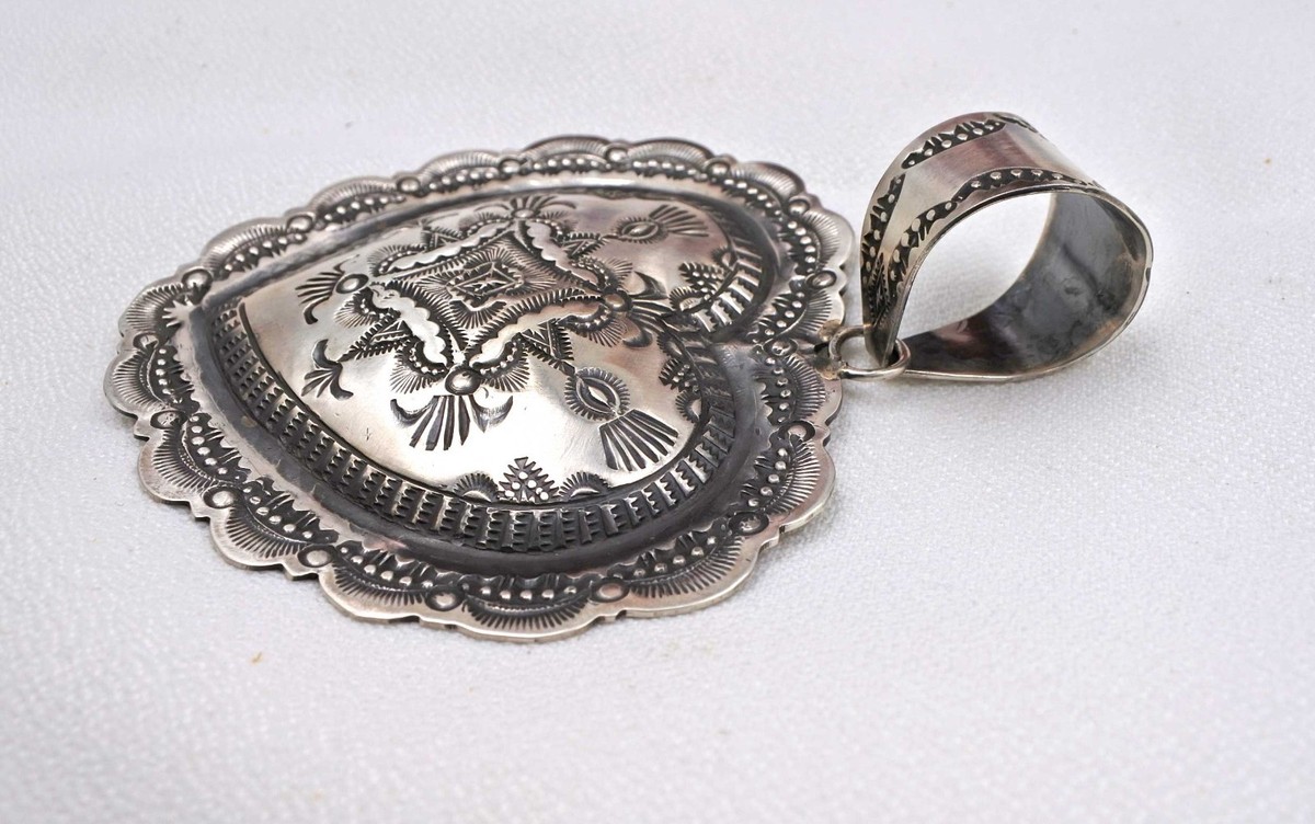Navajo Sterling Silver Pendant X-large Heart 4 1/2
