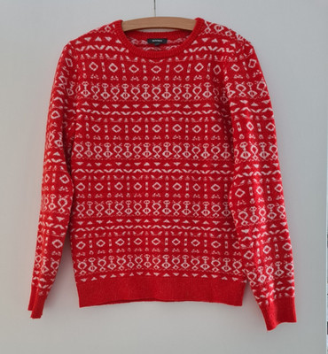 Wie Neu ! Schöner Pullover Damen Strickpullover rot-weiß Strick Oberteil Gr. S