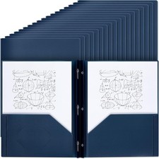 Lincia 100 Pcs Plastic Folders with Pockets and Prong Navy Blue