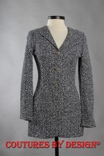 St John Knits Ribbon Tweed Long Jacket Topper Navy White Size 2 NWT MSRP 1695