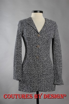 St John Knits Ribbon Tweed Long Jacket Topper Navy White Size 2 NWT MSRP $1695