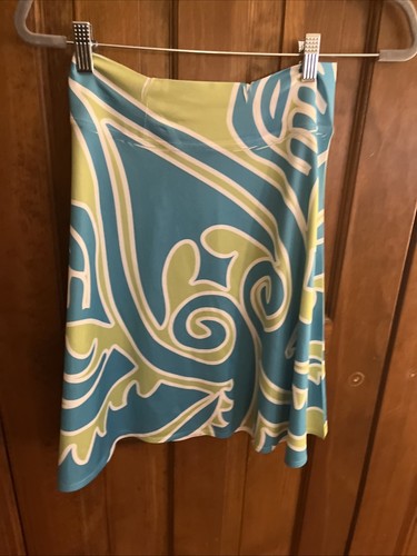 Before + Again - SILKY Lime Green and Aqua Pull on Skirt - Size XS (0950) - Picture 14 of 14