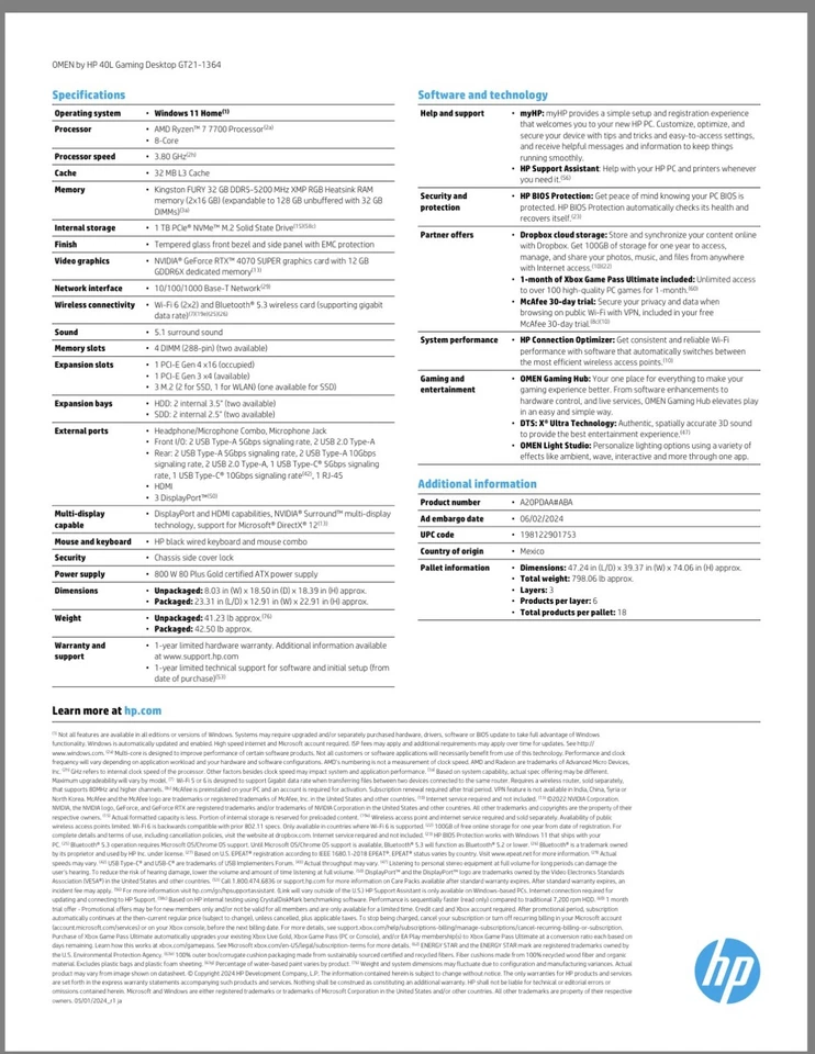 HP OMEN - 40L Gaming Desktop Black - Open Box - Never used - 4070 Super - Image 3 of 4