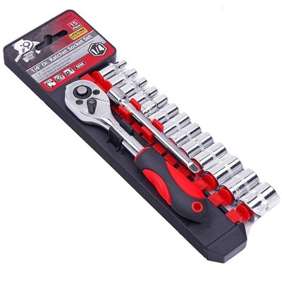 15pcs 1/4-Inch Ratchet Socket Wrench Set Drive Socket Set with 13 Sockets 4-14m