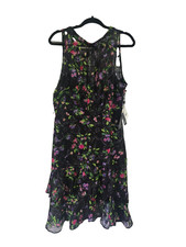 Adrianna Papell Black Lace Sheath Sleeveless Lined Zip Dress 14 Floral