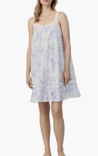 Eileen West Sleeveless Short Cotton Chemise Large White Lilac Summer Nightgown