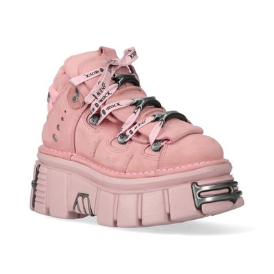 New Rock M-106-C153 Pink Tower Platform Metallic Leather Gothic Ankle Boots
