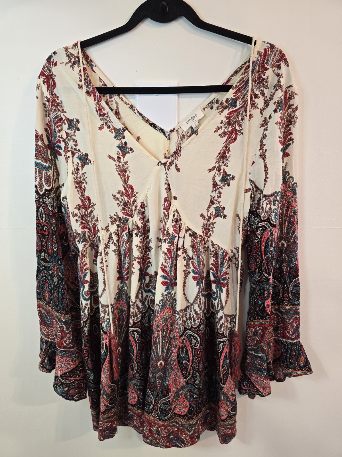 Umgee Boho Paisley Peasant Top Small Flowy Festival Indie Folk Romantic Hippie